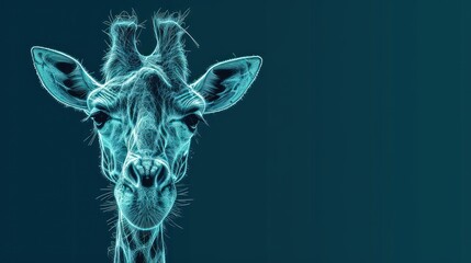  a close - up of a giraffe's head with a blue glow on it's face.