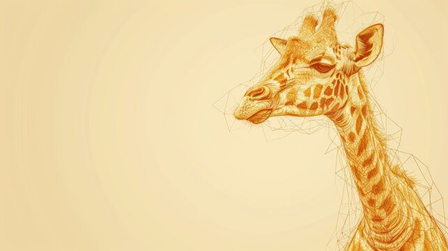  a drawing of a giraffe's head with a long neck and long, thin lines on it.