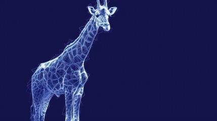  a giraffe standing in the middle of a dark blue background with a pattern on it's neck.