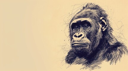  a black and white drawing of a chimpan on a light colored background of a drawing of a chimpan.