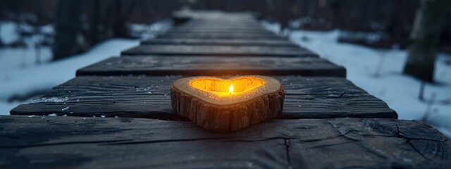 Heart-shaped Candle on Wooden Bench Generative AI - Powered by Adobe