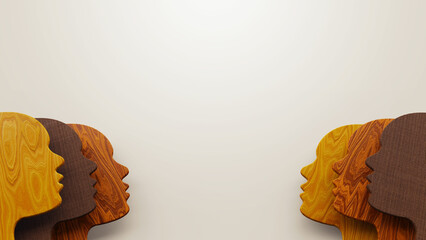 Concept of racial equality, anti-racism, diversity, stop racism, humanity, different wood textures,...