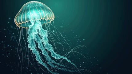  a close up of a jellyfish floating in the water with bubbles on the bottom of it's head.