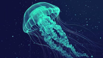  a close up of a jellyfish floating in the water with a blue glow on it's back side.