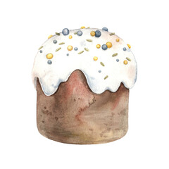 Watercolor Easter cake, hand drawn. Sketch on isolated background for greeting cards, invitations, banners, posters, textiles, graphic design.