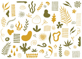 Organic shapes set on white background. Hand draw abstract design elements in pastel colors. Vector illustration.