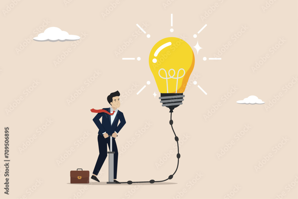 Poster create new idea, idea development, innovation to solve problem, imagination to think about solution 