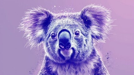 Fototapeta premium a close up of a koala's face on a purple background with a splash of paint on it.