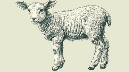  a black and white drawing of a sheep standing on a white background with a light green back ground and a light green back ground.