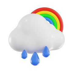3d drizzling with rainbow, 3d render icon illustration, transparent background, weather