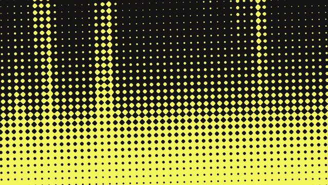 A dynamic halftone pattern of yellow and black dots creates an illusion of movement and depth, resulting in an eye-catching, versatile design