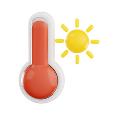 3d hot thermometer, 3d render icon illustration, transparent background, weather