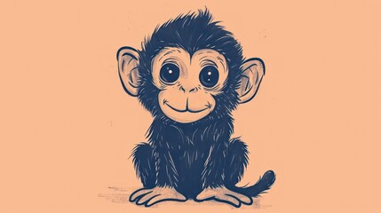  a drawing of a monkey with big eyes and a smile on it's face, sitting on the ground.