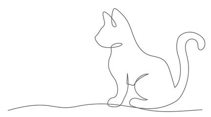Cat One line drawing isolated on white background