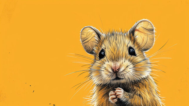  a drawing of a brown mouse on a yellow background with a black outline of a mouse in the middle of the picture.