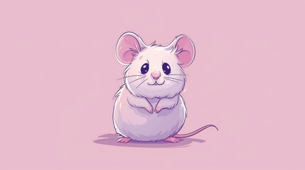  a white mouse sitting on its hind legs on a pink background with a pink background and a pink background with a pink background.