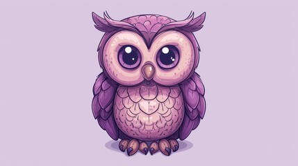 a purple owl with big eyes sitting on a purple background with a light purple background and a light purple background.