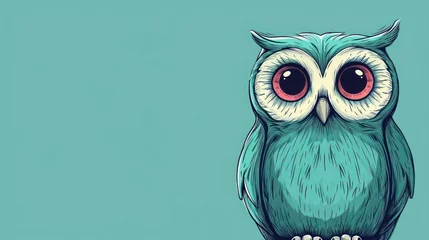 Cercles muraux Dessins animés de hibou  a blue owl with big red eyes sitting on a branch with its eyes wide open and looking at the camera.