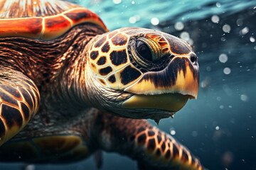 Fototapeta premium Image of a sea turtle swimming in the sea.