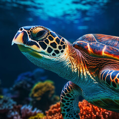 Fototapeta premium Image of a sea turtle swimming in the sea.