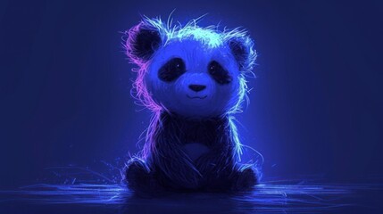  a digital painting of a panda bear sitting in the water with its head turned to the side and eyes closed.