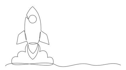 Rocket One line drawing isolated on white background