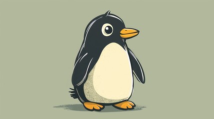  a black and white penguin sitting on top of a light green background with a black and white penguin sitting on top of it's legs.