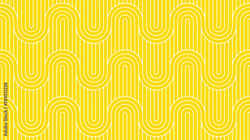 Poster Yellow summer background pattern line stripe circle wave zigzag seamless abstract vector design. Summer Background.