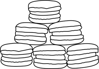 Six Macaroons Outline Vector Illustration