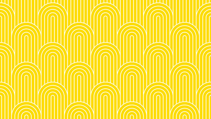 Yellow summer background pattern line stripe circle wave zigzag seamless abstract vector design. Summer Background. - 709511219