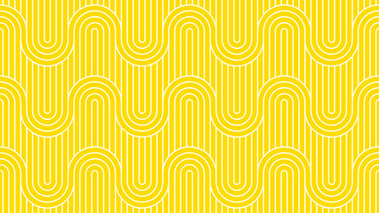 Yellow summer background pattern line stripe circle wave zigzag seamless abstract vector design. Summer Background.