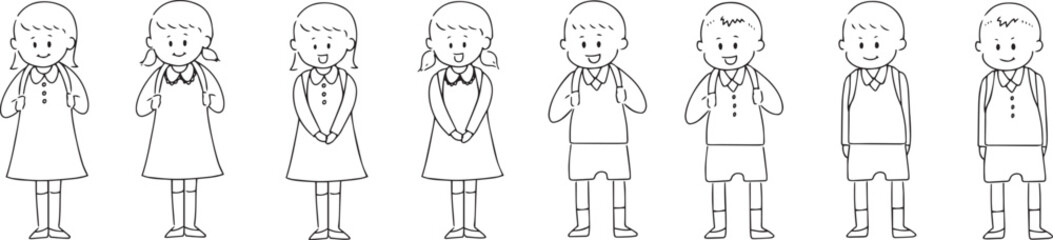 ランドセルを背負った男女の線画