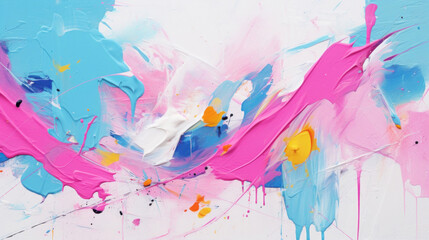 A canvas filled with vibrant abstract paint strokes in pink, blue, and yellow, representing creative expression.