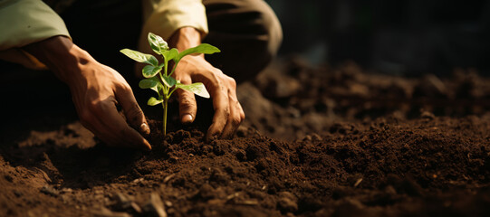 Hands Planting Seedling in Fertile Soil