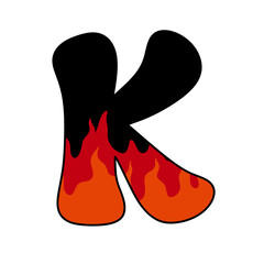 Fire letter K alphabet Flame Vintage retro groovy
