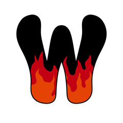 Fire letter W alphabet Flame Vintage retro groovy
