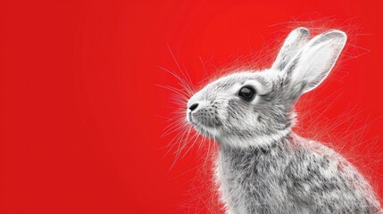  a black and white photo of a rabbit's head on a red background with a black and white image of a rabbit's head.