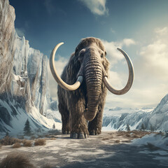 Woolly mammoth roaming the terrains of the ice age earth. Generative AI - obrazy, fototapety, plakaty