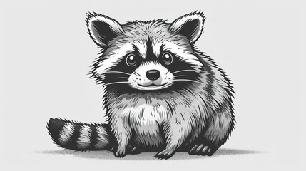  a drawing of a raccoon sitting on the ground with its eyes wide open and looking at the camera.