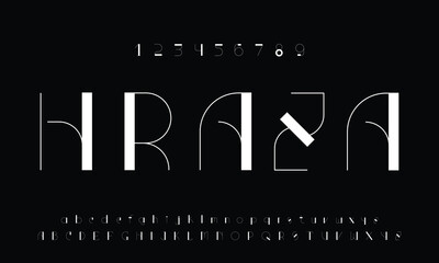 Lowercase type, cropped alphabet, creative disappearing letters. Minimalistic font for modern innovate or fashion logo. Abstract futuristic style of typography design - obrazy, fototapety, plakaty