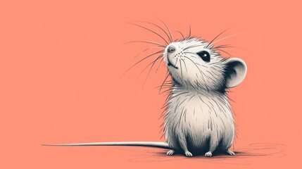  a drawing of a rat looking up at something on a pink background that looks like something out of a mouse's head.