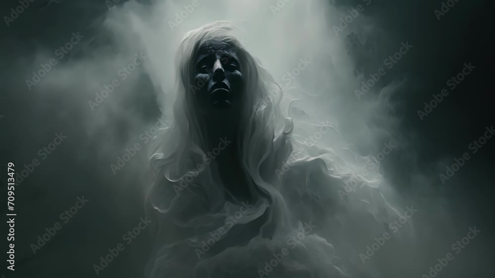 Poster a ghostly figure surrounded by an aura of dread its inhuman face seemingly swaying in an unseen wind