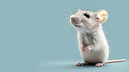  a close up of a small rodent on a blue background with a light bulb on it's head.