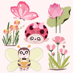 Vector set of multicolored clipart flowers and bouquets.