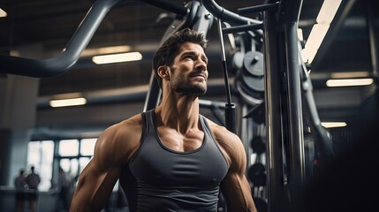 Fit and muscular man lifting weights in a modern gym - Powered by Adobe