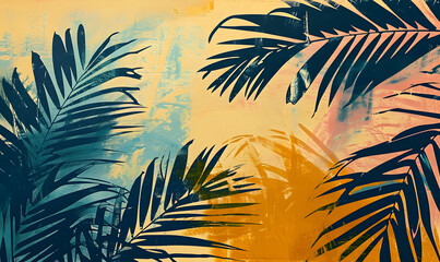 A abstract painting with palm leaves, Generative AI - obrazy, fototapety, plakaty