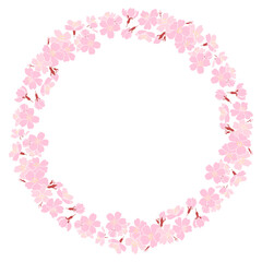 桜の円形フレーム　満開の桜、デコレーションフレーム