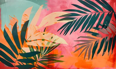 Crédence de cuisine en verre imprimé Orange A abstract painting with palm leaves, Generative AI