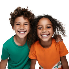 Portrait of two children, joyful and having fun isolated on transparent background