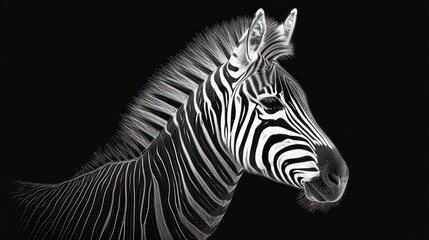 Fototapeta na wymiar a black and white photo of a zebra's head and neck, with the background of a black and white photo of a zebra's head.